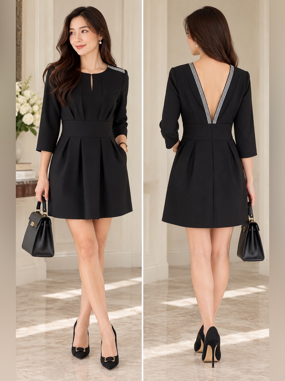 ba&sh Black Deep V Back Mini Dress Silver Trim Size 2 / US 8